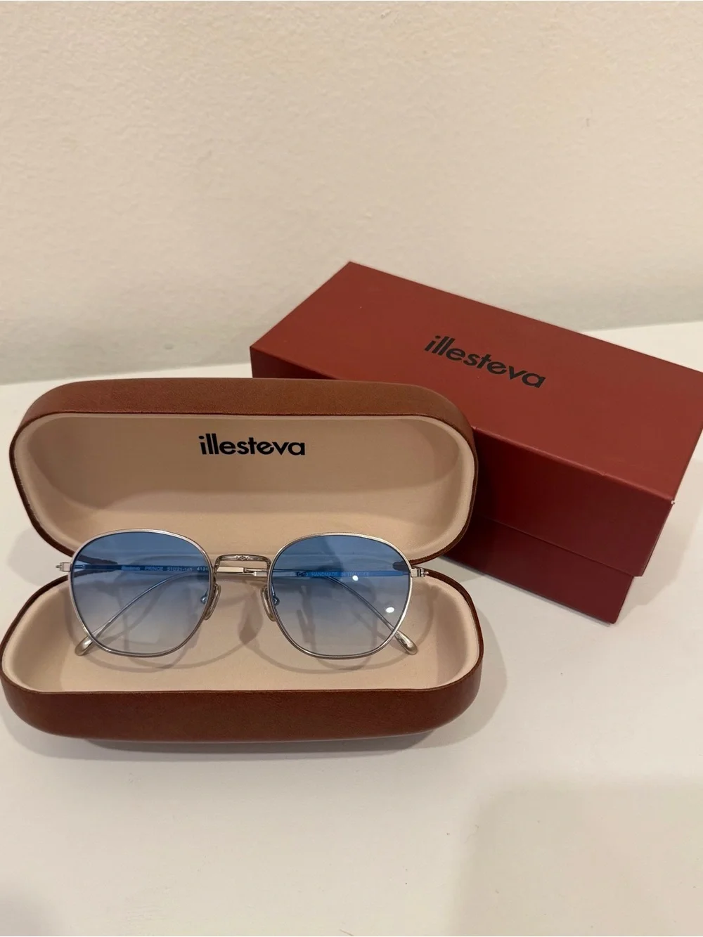 Illesteva Silver Frame Sunglasses with Blue Gradient Lenses